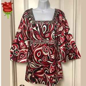 Notations Red Bell Sleeve Adjustable Tunic Top M